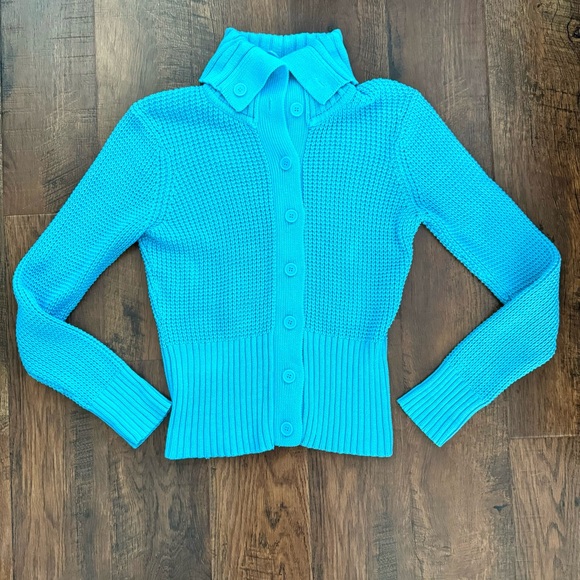 DAISY FUENTES dark powder blue button down cardigan sweater, size L - Picture 3 of 12